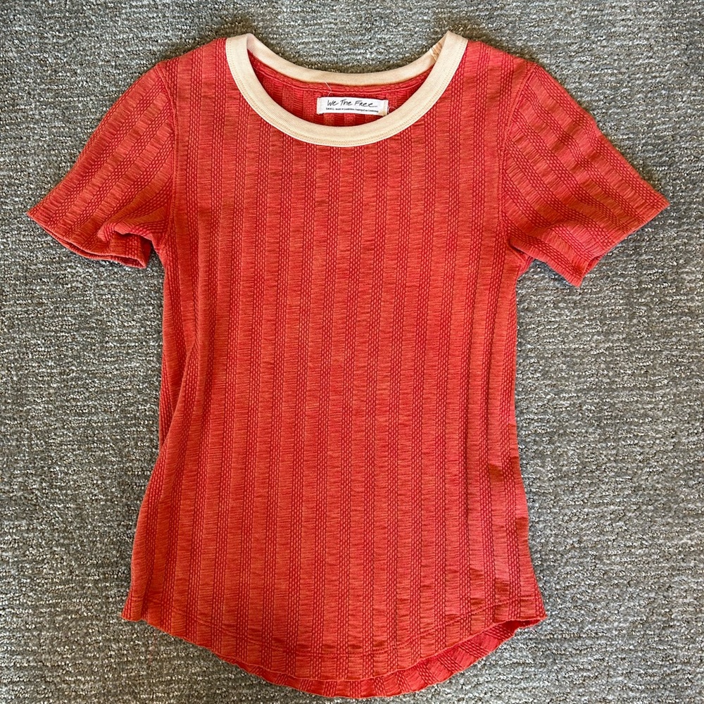 Free People rib knit coral ringer tee - Picture 2 of 4